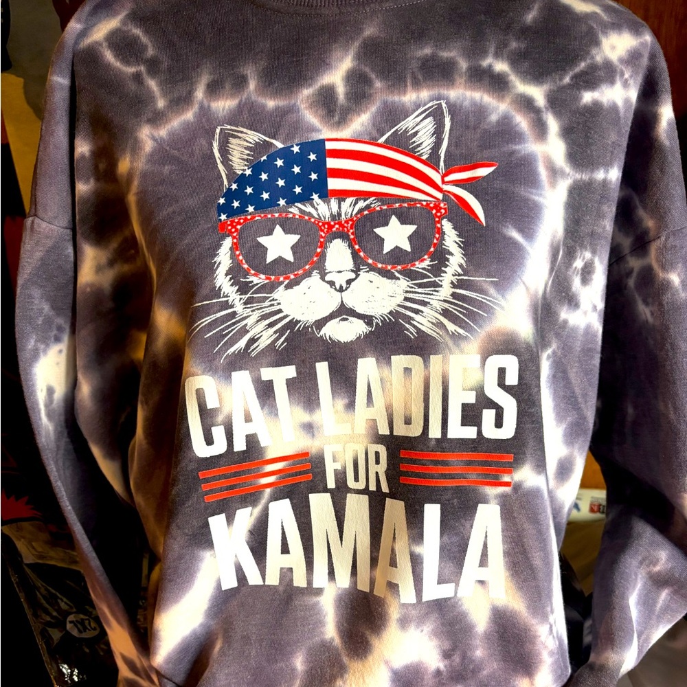 Custom  Tie-dye, long sleeve sweatshirt, cat lady for Kamala Harris 2024